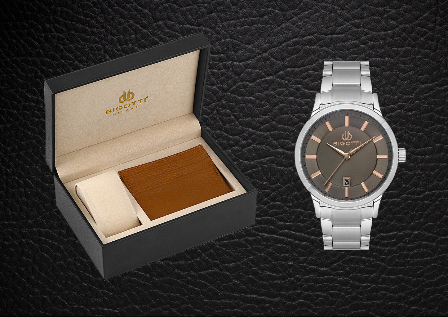 BIGOTTI MILANO MENS STAINLESS STEEL STRAP WATCH WITH GIFT SET – BG.1.10485-1