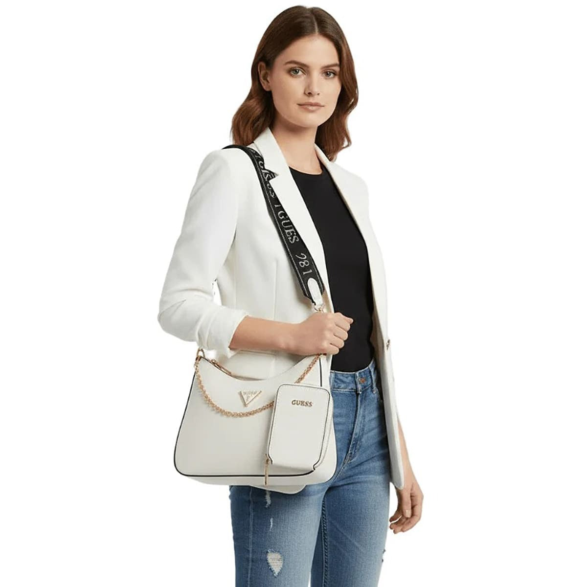 حقيبة كتف نسائية بيضاء من Guess ، موديل Hwzg78 79180