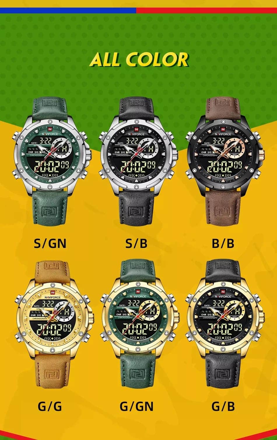ساعة نافي فورس رجالي NF9208-S-GN-GN